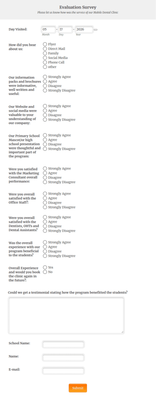 Dental Clinic Evaluation Survey Form Template