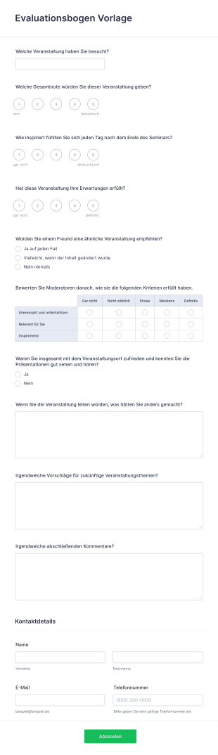 Evaluationsbogen Vorlage Form Template