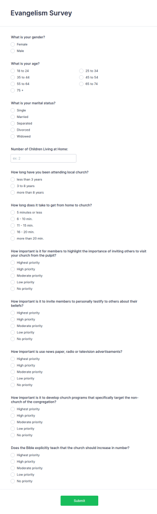 Evangelism Survey Form Template