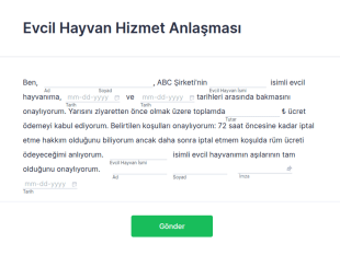 Evcil Hayvan Hizmet Anlaşması Form Şablonu