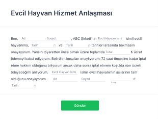 Evcil Hayvan Hizmet Anlaşması Form Şablonu