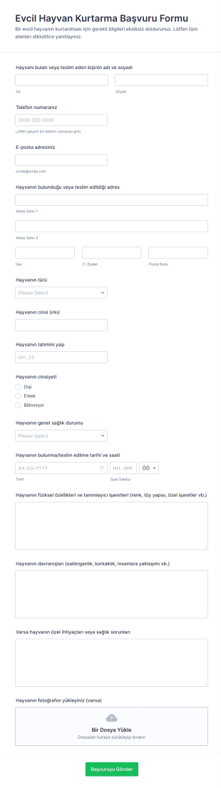 Evcil Hayvan Kurtarma Başvuru Form Şablonu