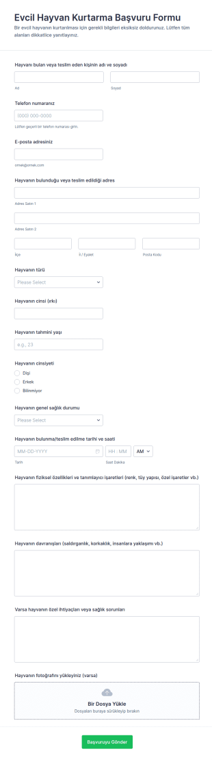 Evcil Hayvan Kurtarma Başvuru Form Şablonu