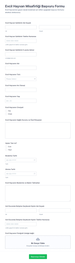 Evcil Hayvan Misafirliği Başvuru Form Şablonu