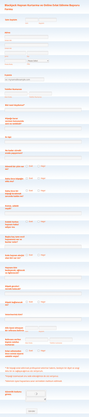 Evcil Hayvan Sahiplenme Başvuru Form Şablonu