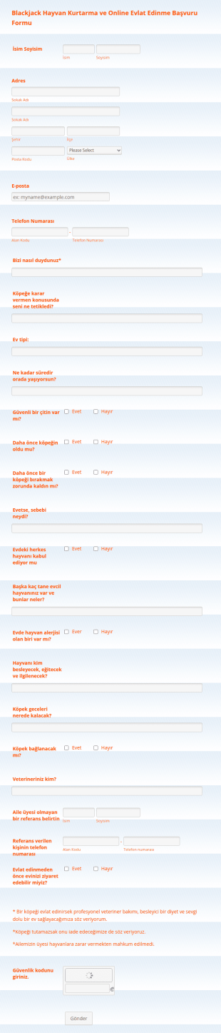Evcil Hayvan Sahiplenme Başvuru Form Şablonu