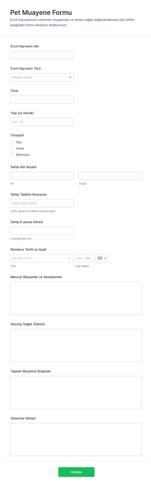 Evcil Hayvan Sınavı Anketi 🐾 Form Şablonu