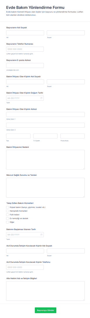 Evde Bakım Yönlendirme Form Şablonu