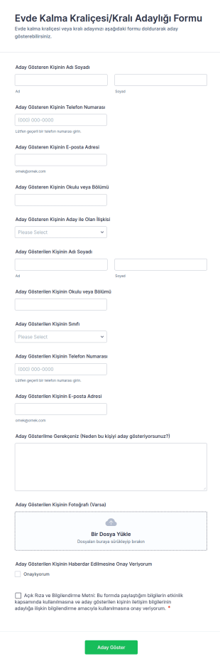 Evde Kalma Kraliçesi/Kralı Adaylığı Form Şablonu