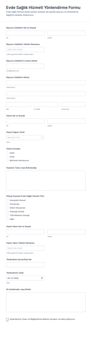 Evde Sağlık Hizmeti Yönlendirme Form Şablonu