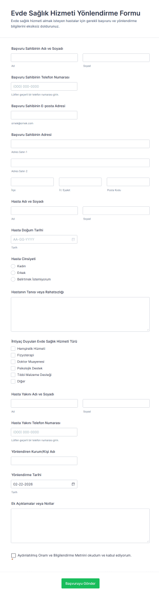 Evde Sağlık Hizmeti Yönlendirme Form Şablonu