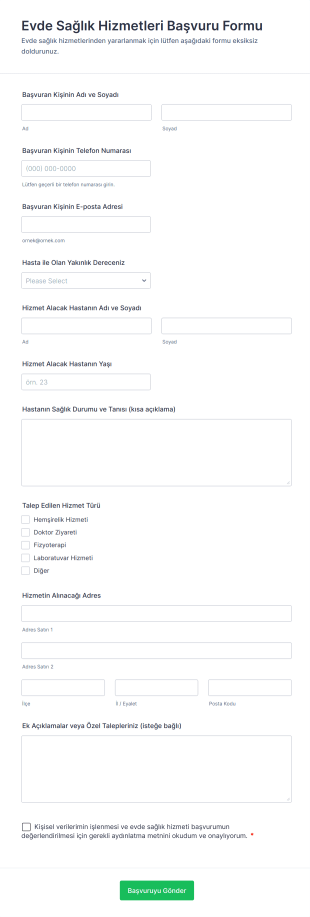 Evde Sağlık Hizmetleri Başvuru Form Template
