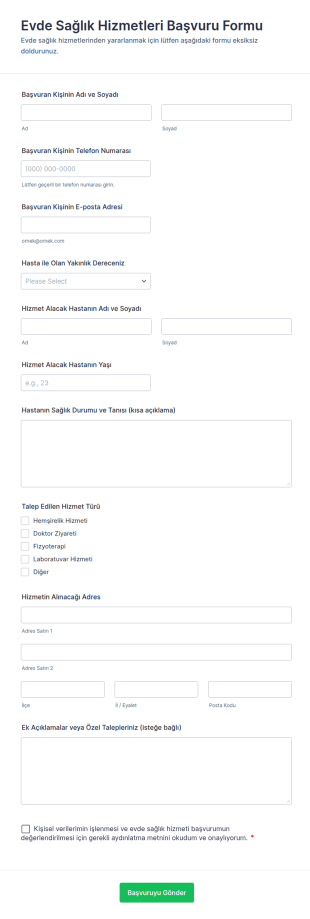 Evde Sağlık Hizmetleri Başvuru Form Şablonu