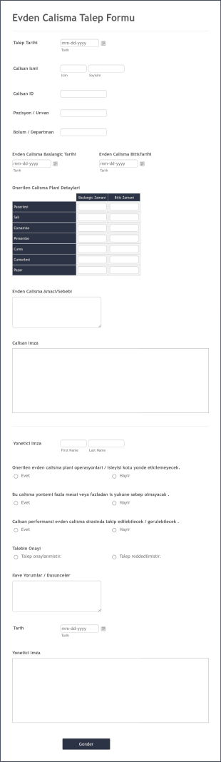 Evden Calisma Talep Form Template