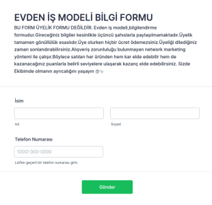 Evden İş Modeli Bilgi Form Şablonu