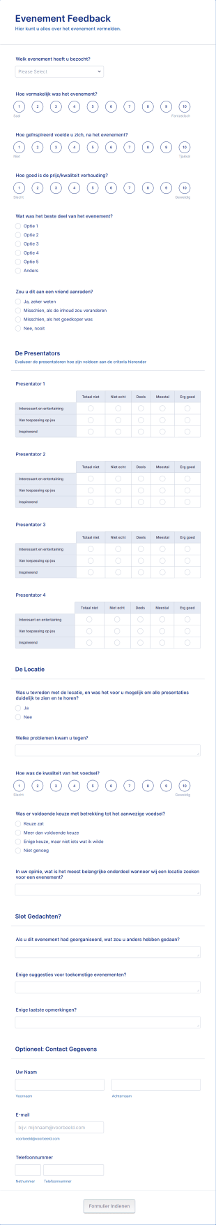 Evenement Feedback Enquêteformulier Form Template