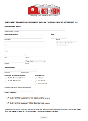 Evenement Sponsoringsformulier