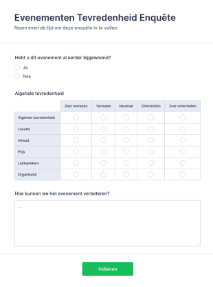 Evenementen Tevredenheidsonderzoekformulier