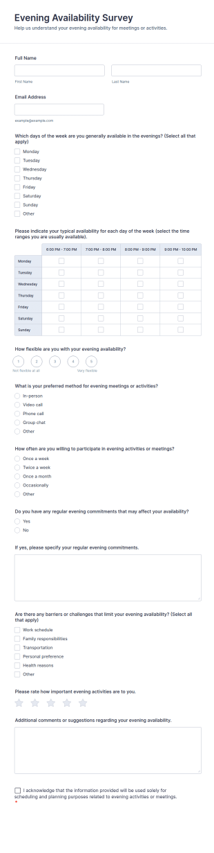 Evening Availability Survey Form Template