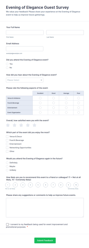 Evening Of Elegance Guest Survey Form Template