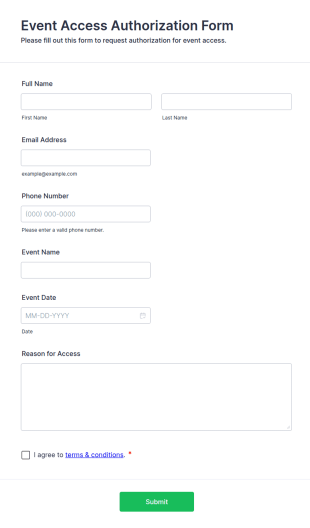 Event Access Authorization Form Template