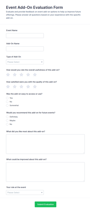 Event Add On Evaluation Form Template