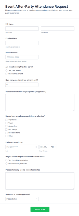 Event After Party Attendance Request Form Template