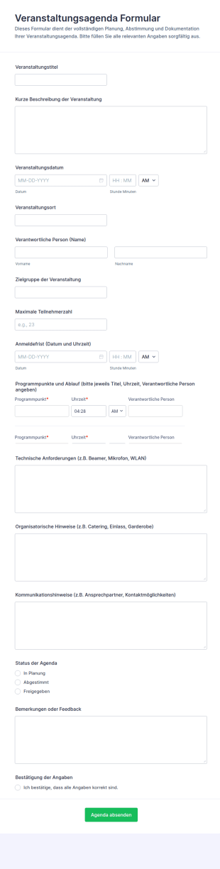 Event Agenda Formular