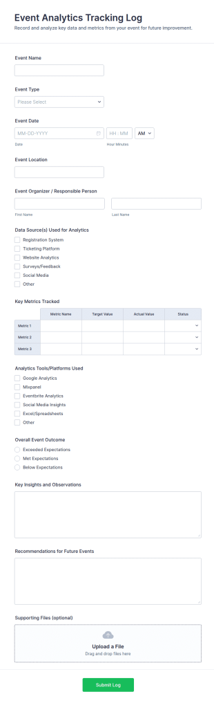 Event Analytics Tracking Log Form Template