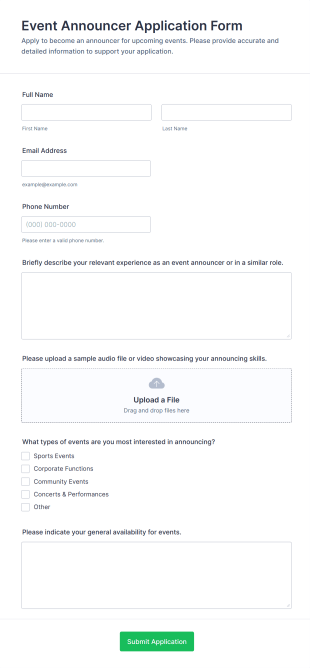Event Announcer Application Form Template