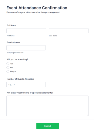 Event Attendance Confirmation Form Template