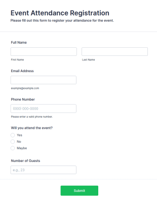 Event Attendance Registration Form Template