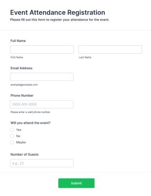 Event Attendance Registration Form Template