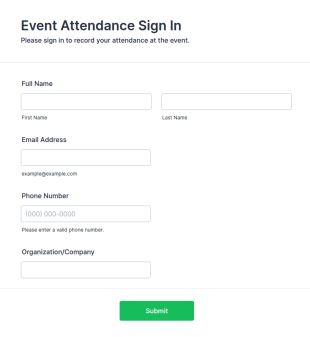 Event Attendance Sign In Form Template