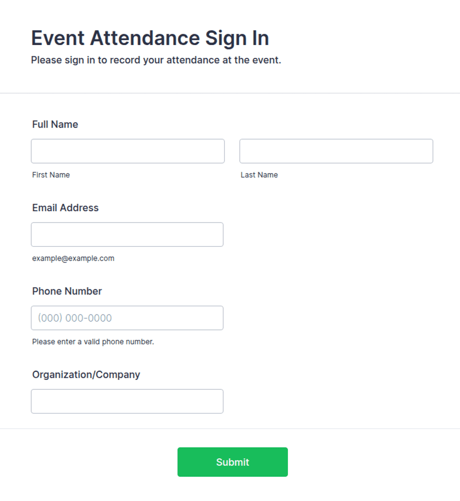 Event Sign In Roster Event Attendance Sign In Form Template | Jotform