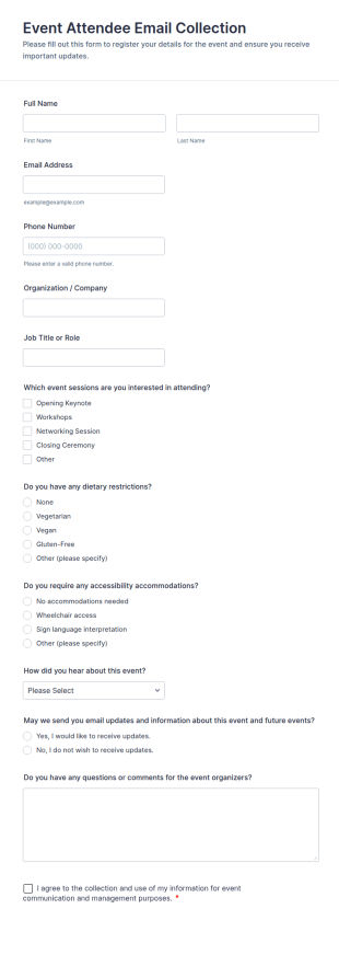 Event Attendee Email Collection Form Template