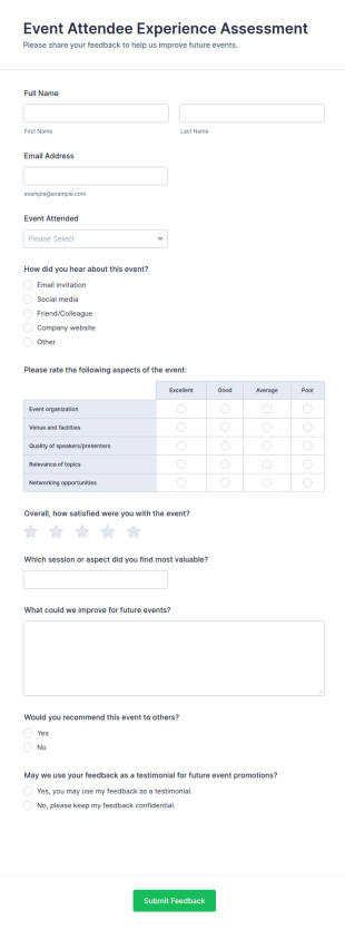 Event Attendee Experience Assessment Form Template