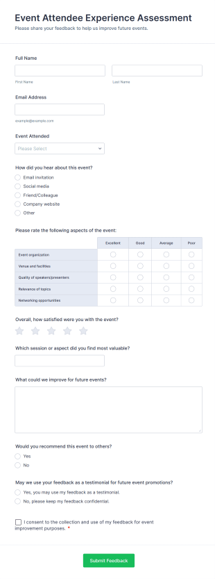 Event Attendee Experience Assessment Form Template