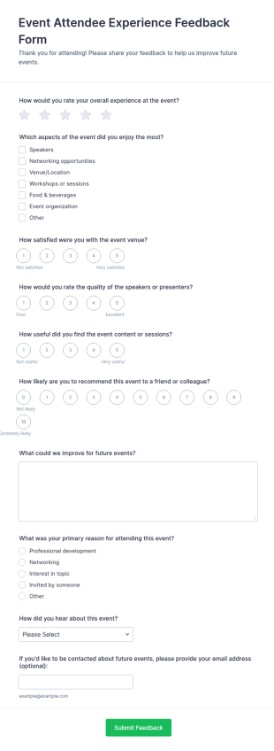 Event Attendee Experience Feedback Form Template