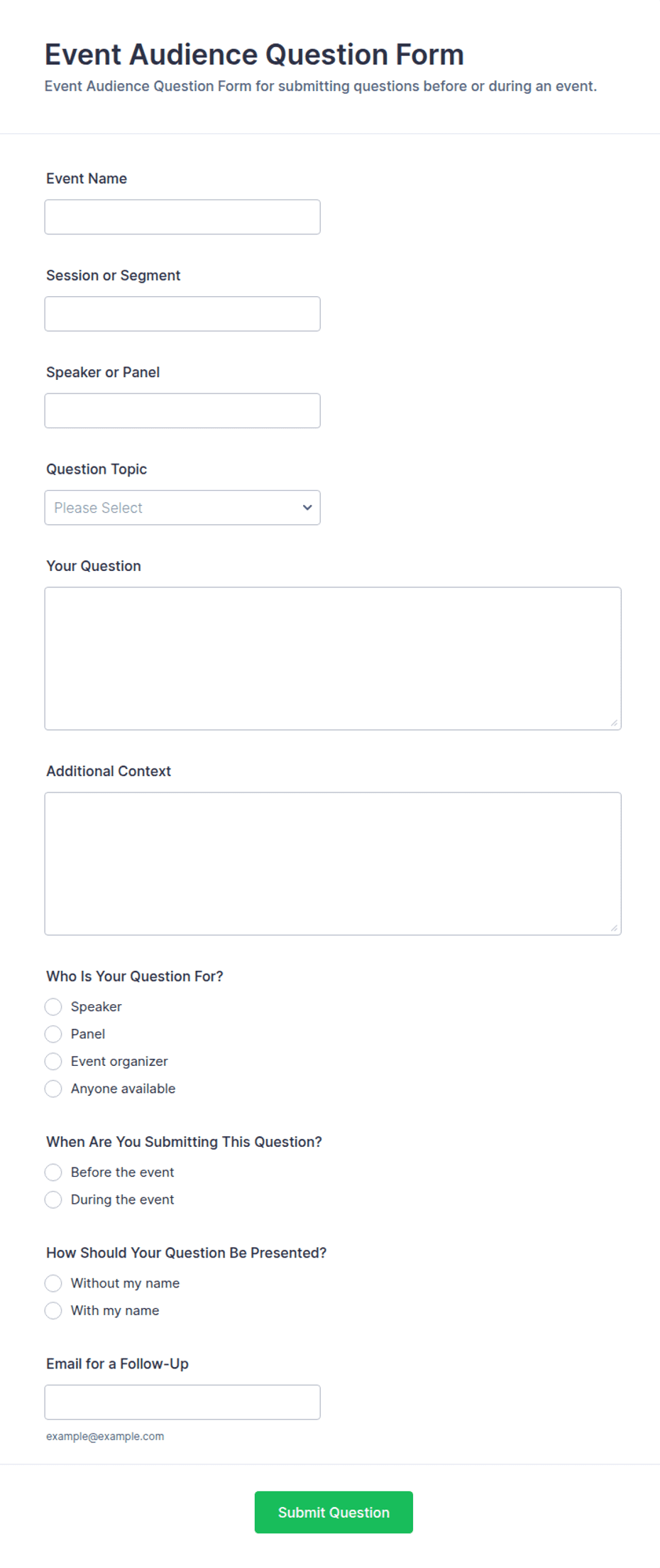 Event Audience Question Form Template | Jotform