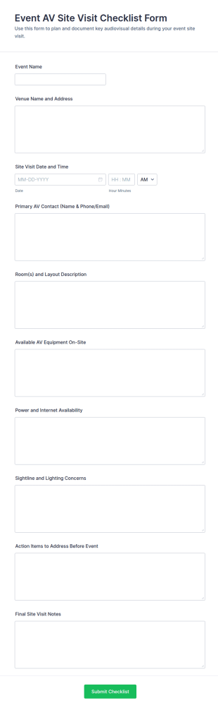 Event AV Site Visit Checklist Form Template