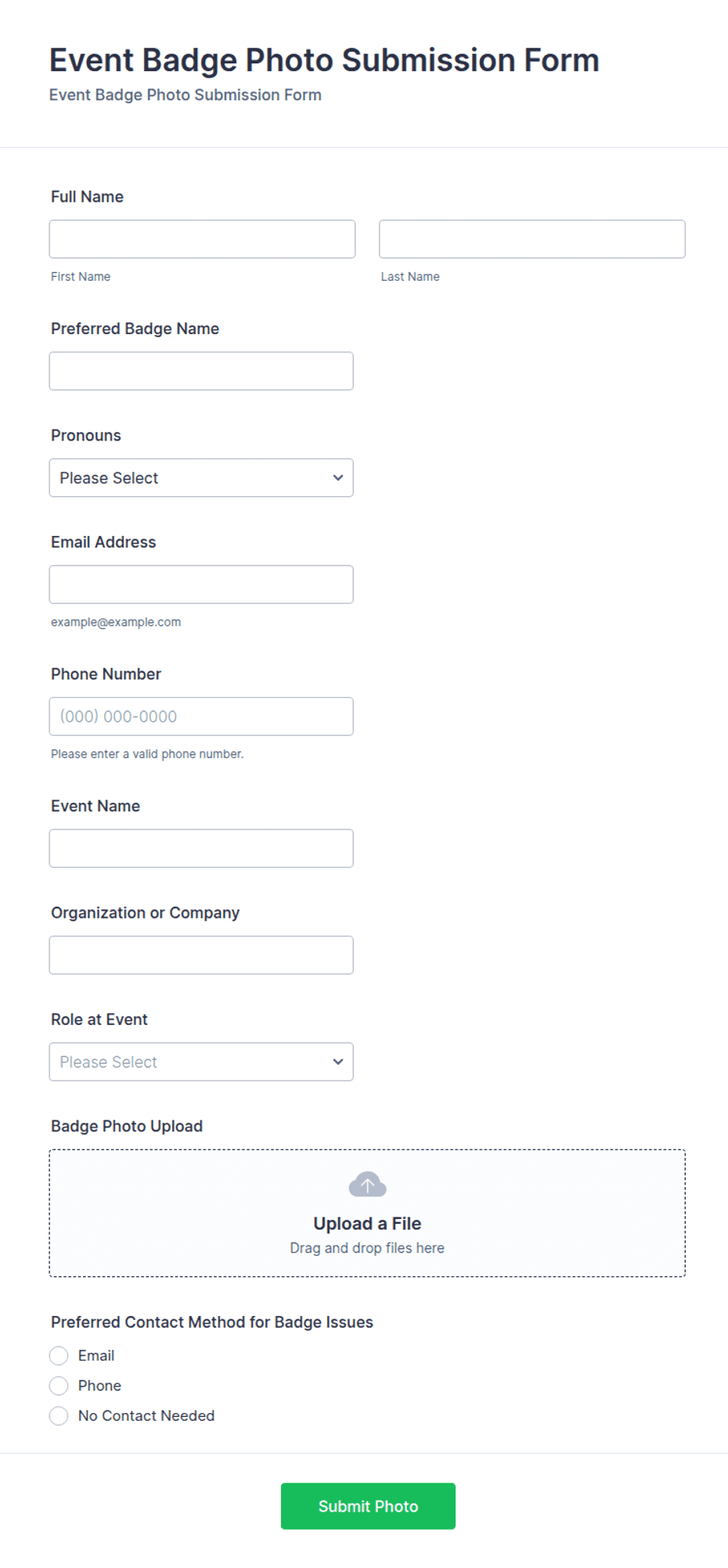 Event Badge Photo Submission Form Template | Jotform