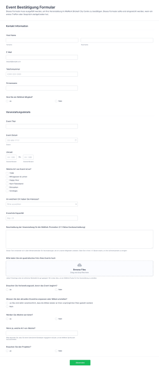 Event Bestätigung Formular Form Template