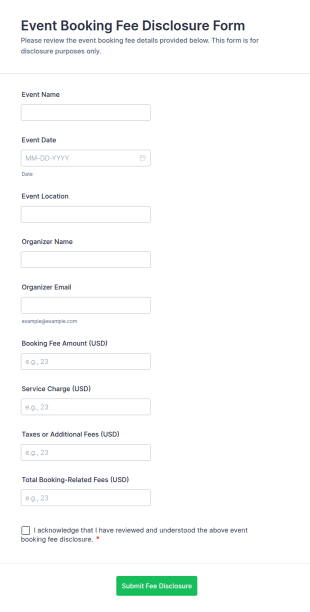 Event Booking Fee Disclosure Form Template