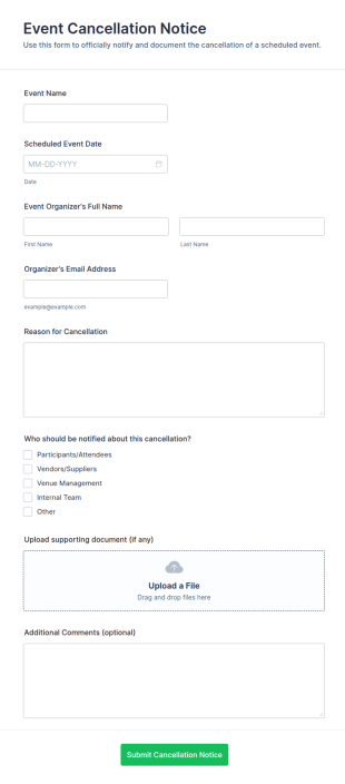 Event Cancellation Notice Form Template