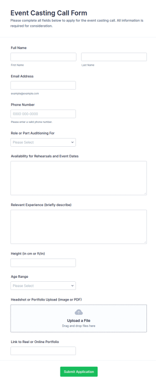 Event Casting Call Form Template