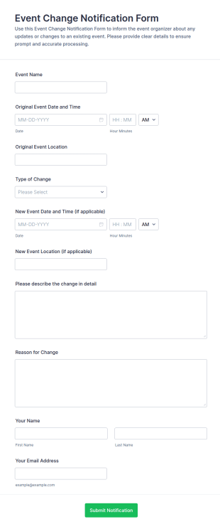 Event Change Notification Form Template