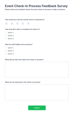 Event Check In Feedback Survey Form Template