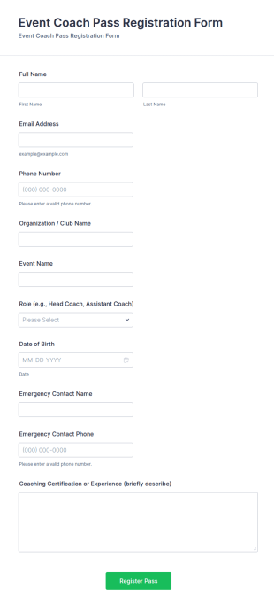 Event Coach Pass Registration Form Template