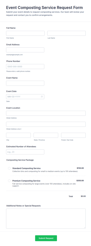 Event Composting Service Request Form Template